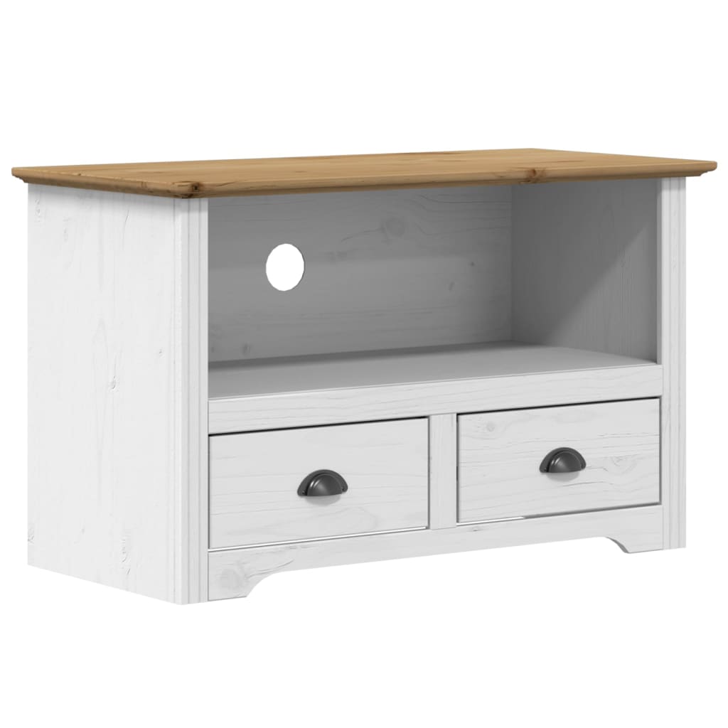 TV Cabinet White, Brown Solid Pine Wood, Engineered Wood, Metal