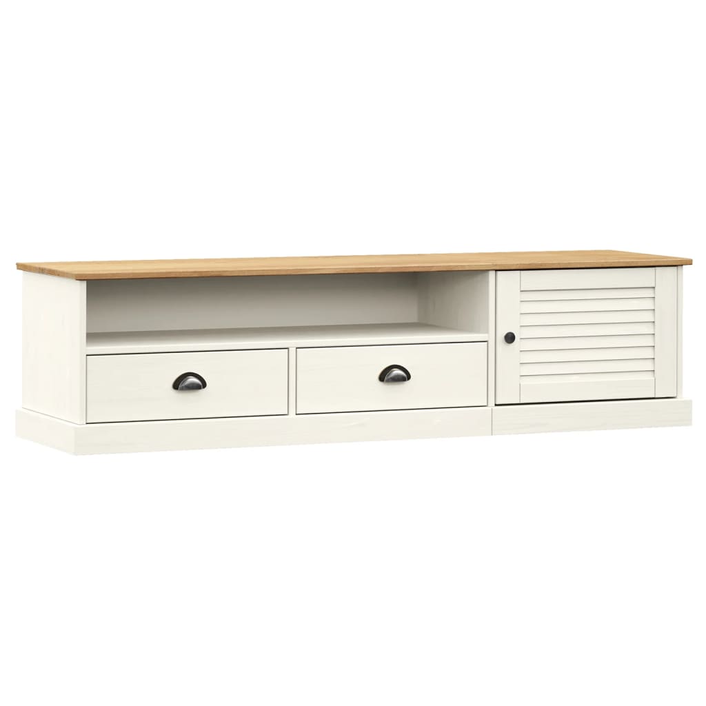TV Cabinet White Solid pine wood, engineered wood, metal