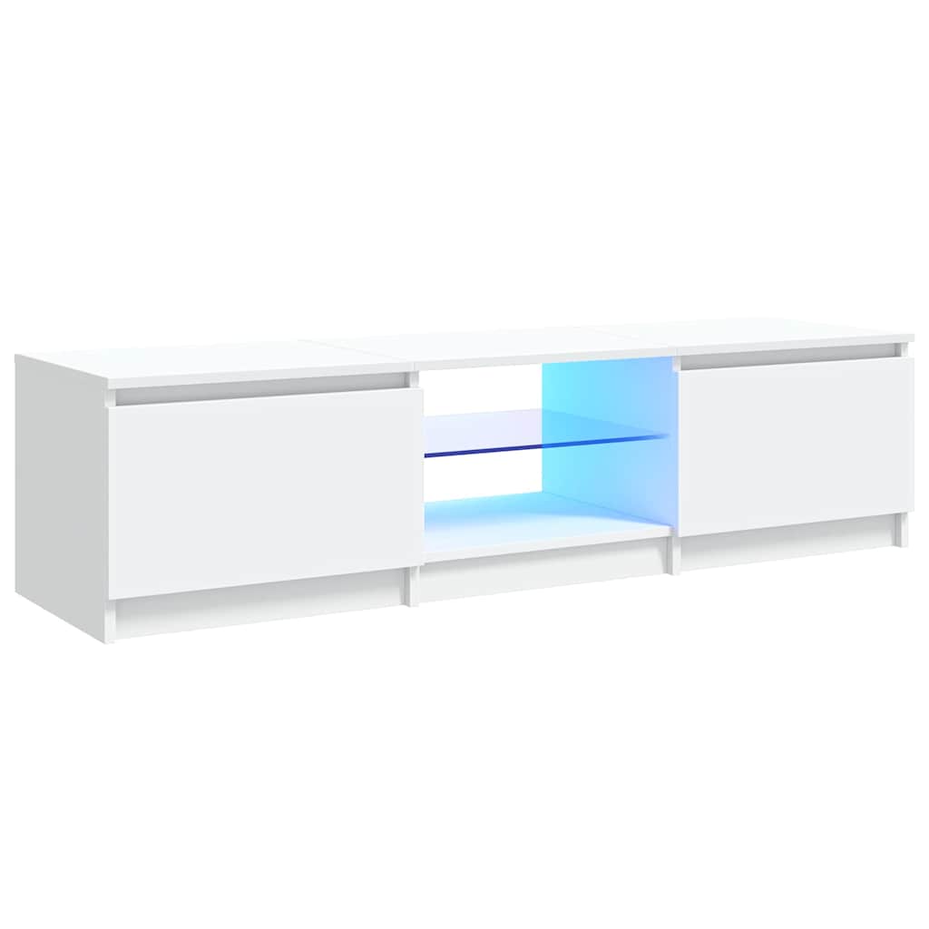 TV Cabinet with LED Lights White 55.1x15.7x14.2"