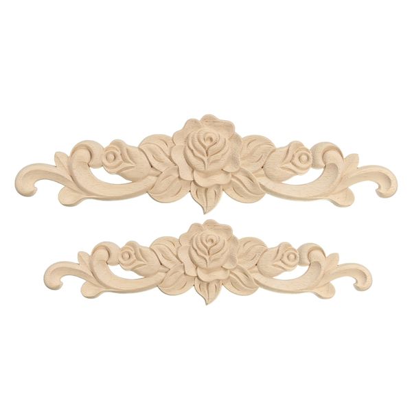 Two sizes of rose floral wood carved corner appliques for decorating walls, doors, and furniture with wooden figurine crafts