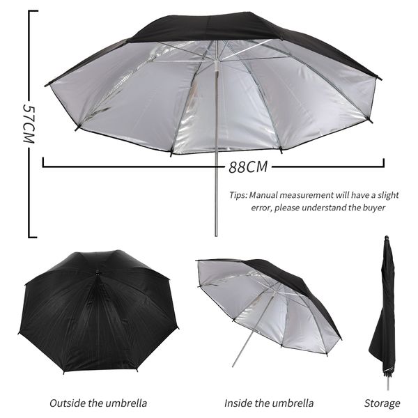 Umbrella Reflective Photo Studio Set with 33" 84cm silver-white soft light umbrella and 4 versatile photography accessories