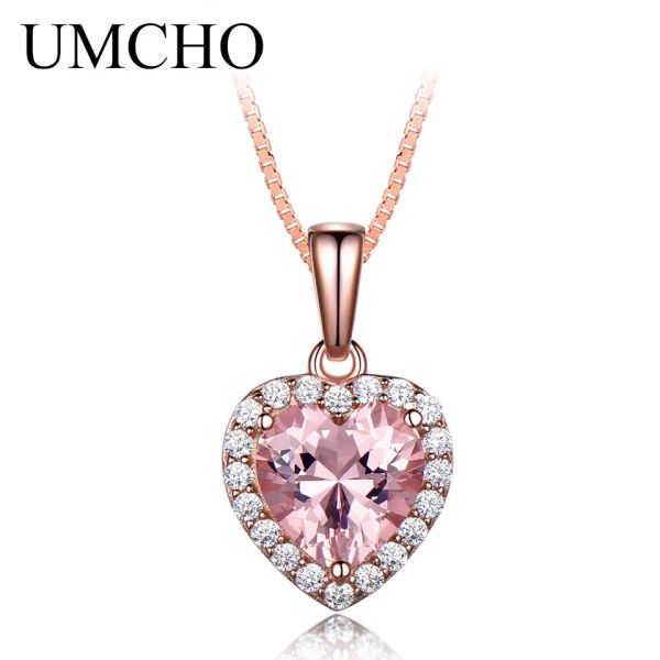 UMCHO's elegant 925 sterling silver necklace for women features a delicate rose pink morganite heart pendant, perfect as a fine jewelry gift for girls