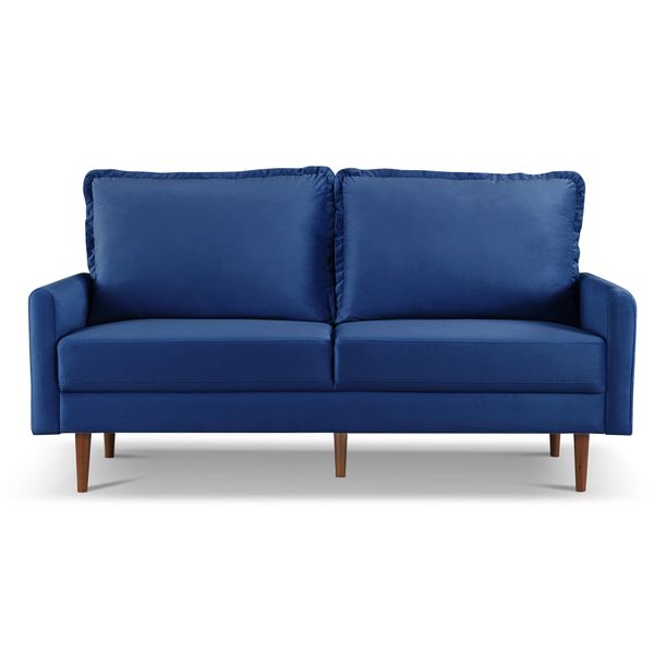 Upholstered velvet sofa with mid-century design, featuring square armrests, ideal for living rooms, bedrooms, or offices - 69 inches