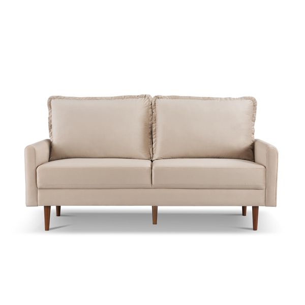 Upholstered velvet sofa with mid-century design, featuring track square armrests, ideal for living rooms, bedrooms, or offices - 69 inches long