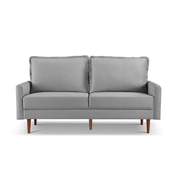 Upholstered velvet sofa with mid-century design, featuring track square armrests, ideal for living rooms, bedrooms, or offices - 69 inches long