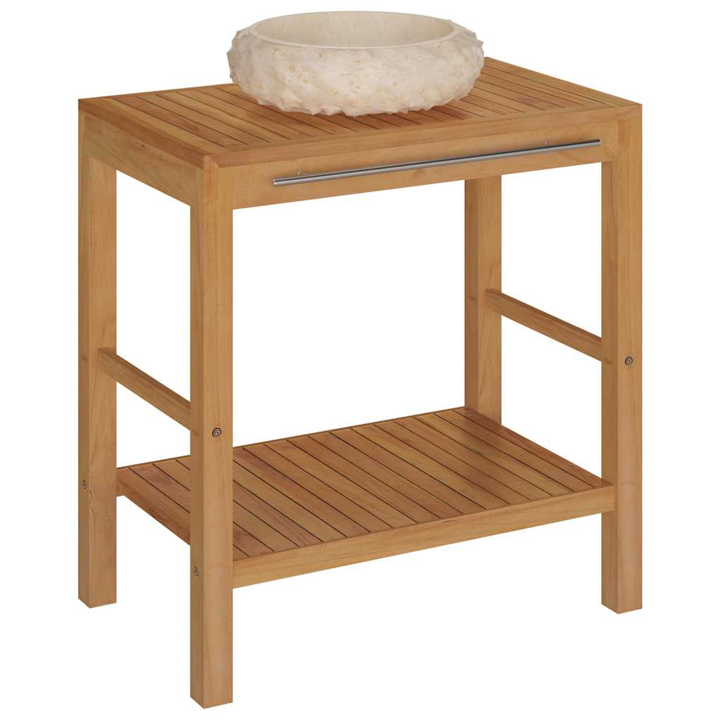 Vanity Cabinet Natural Teak Teak Wood, Marble Medium