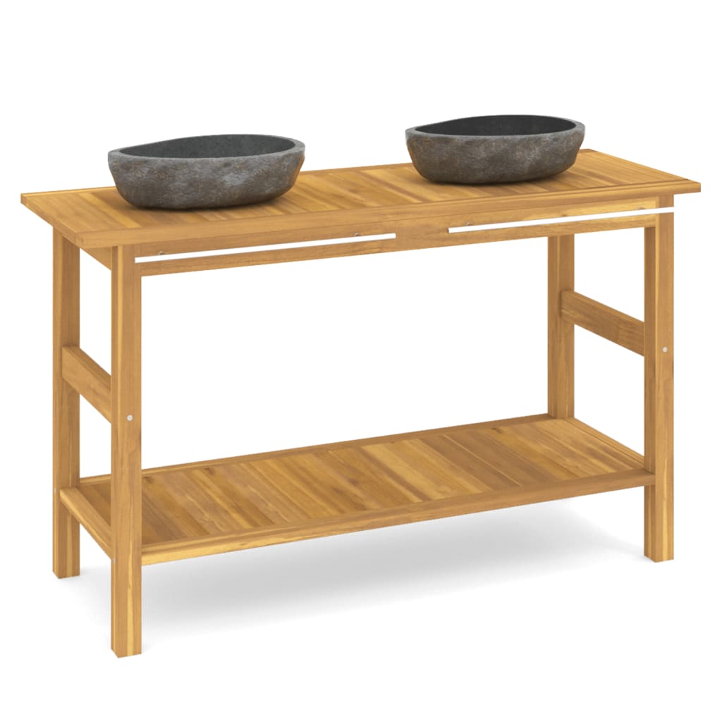 Vanity Cabinet With Sink Black and Brown Solid teak wood, River stone