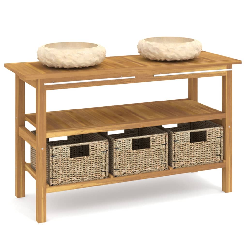 Vanity Cabinet with Sink Teak, cream Teak wood, marble Large