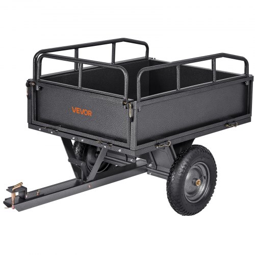 VEVOR 10 Cu. Ft Garden Utility Trailer with 500lbs Capacity, Steel Dump Cart Featuring 14" Tires for ATV/UTV Hauling, Operable via Hand Pull or Foot Pedal