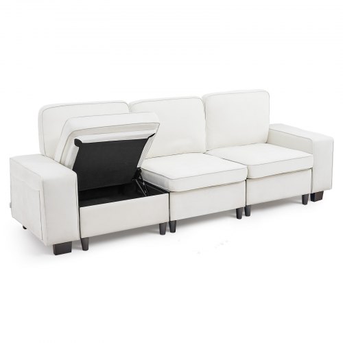 VEVOR 100-inch modular 3-seater sofa featuring deep seats, hidden storage, and modern design for living spaces, offices, or apartments in white