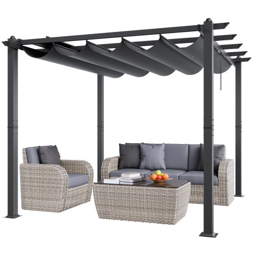 VEVOR 10'x10' Outdoor Retractable Pergola with Canopy, Aluminum Pergola with Retractable Canopy, Modern Pergola with Sun Shade Canopy for Patios, Gard