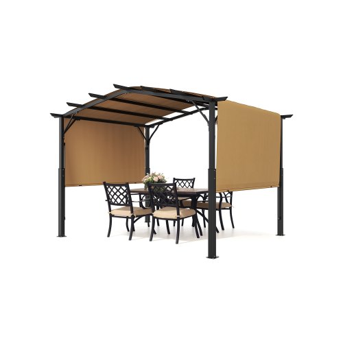 VEVOR 10x10ft arched metal pergola with retractable canopy, a sturdy outdoor shelter for patios and gardens