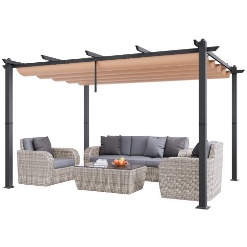 VEVOR 10'x13' Outdoor Retractable Pergola with Canopy, Aluminum Pergola with Retractable Canopy, Modern Pergola with Sun Shade Canopy for Patios, Gard