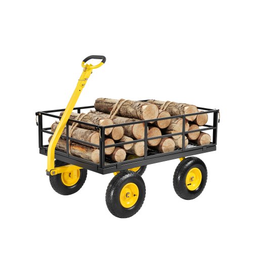 VEVOR 1200 Lbs Steel Garden Cart, Heavy Duty Pullable Garden Wagon Yard Cart, 2 in 1 Outdoor Metal Utility Wagon Yard Trailer with 13" All Terrain Tir