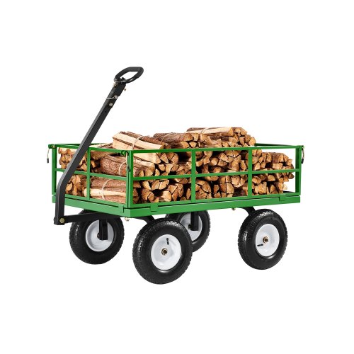 VEVOR 1200 Lbs Steel Garden Cart, Heavy Duty Pullable Garden Wagon Yard Cart, 2 in 1 Outdoor Metal Utility Wagon Yard Trailer with 13" All Terrain Tir