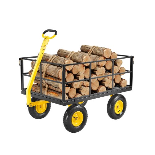 VEVOR 1400 Lbs Steel Garden Cart, Heavy Duty Pullable Garden Wagon Yard Cart, 2 in 1 Outdoor Metal Utility Wagon Yard Trailer with 13" All Terrain Tir