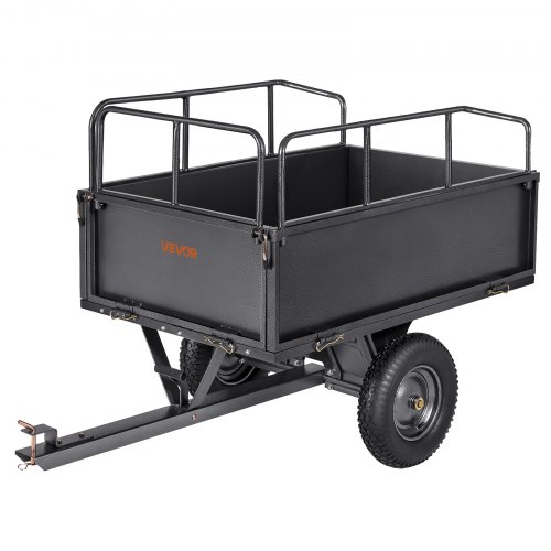 VEVOR 17 Cu. Ft Garden Utility Trailer with 600lbs Capacity, Steel Dump Cart for ATV/UTV Hauling featuring 16" Tires and Hand Pull/Foot Pedal Operation