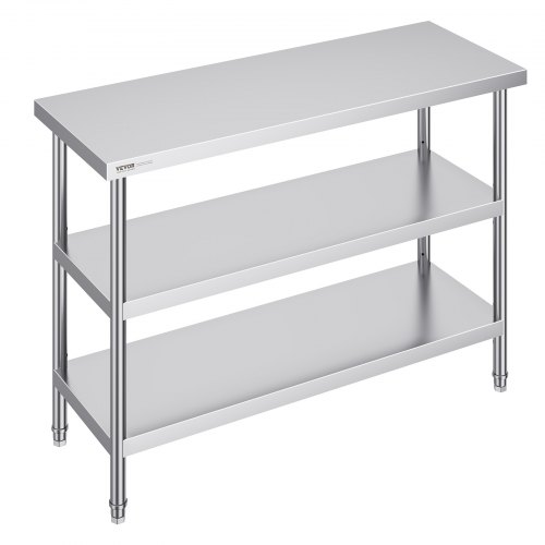 VEVOR 18x48x34 Inch Stainless Steel Commercial Kitchen Worktable with 2 Adjustable Shelves, Heavy Duty Food Prep Station