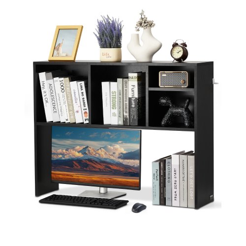 VEVOR 1-Tier Wooden Desktop Bookshelf, 37" Office Storage Organizer with 28.7" Display Hutch