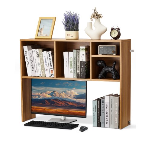 VEVOR 1-Tier Wooden Desktop Bookshelf, 37" x 9.4" x 28.7" Office Storage Organizer with Hutch Display Shelf