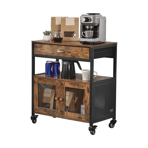 VEVOR 24-inch farmhouse-style coffee bar cabinet with storage, featuring a movable design on wheels and a mesh door, serving as a versatile sideboard or buffet cabinet