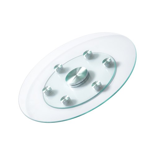 VEVOR 24-inch Glass Lazy Susan Turntable, featuring a tempered glass dining table centerpiece with 6 rotating wheels for smooth, silent 360° spinning