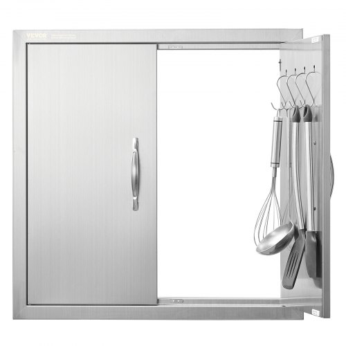 VEVOR 24x24 Inch Stainless Steel Double Outdoor Kitchen Door with Handles and Hooks, Flush Mount Vertical Wall Design