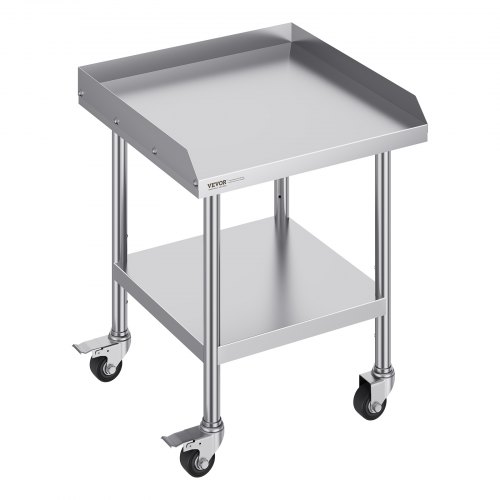 VEVOR 24x24x30-inch stainless steel food prep table with 4 casters and 3-sided backsplash