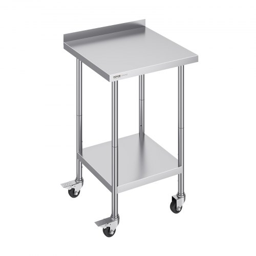 VEVOR 24x24x40-inch stainless steel commercial prep table with casters, heavy-duty adjustable metal work surface
