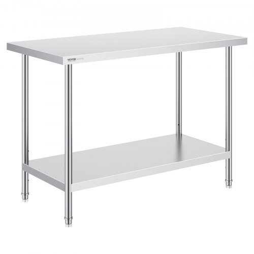 VEVOR 24x48x34 Inch Stainless Steel Worktable, Heavy Duty 800 lbs Capacity with 3 Height Adjustments, Commercial Prep Table