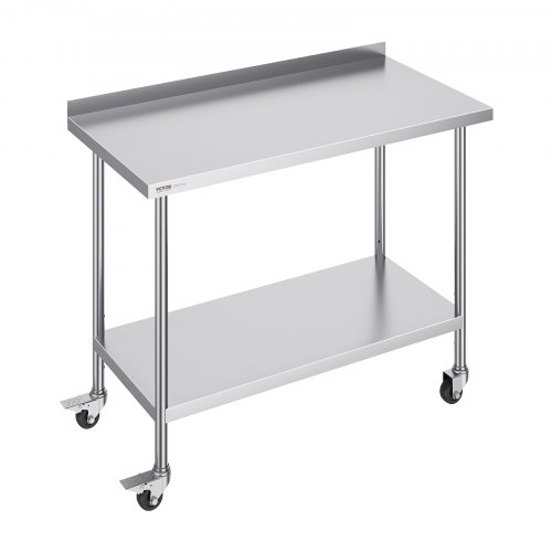VEVOR 24x48x40-inch stainless steel food prep table with wheels, heavy-duty adjustable commercial workbench