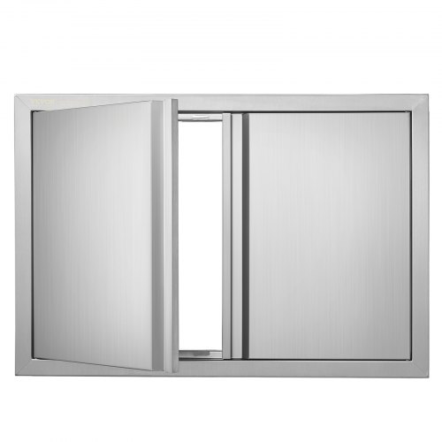 VEVOR 28W x 19H inch stainless steel double outdoor kitchen door, flush-mounted vertical wall door with recessed handles for BB