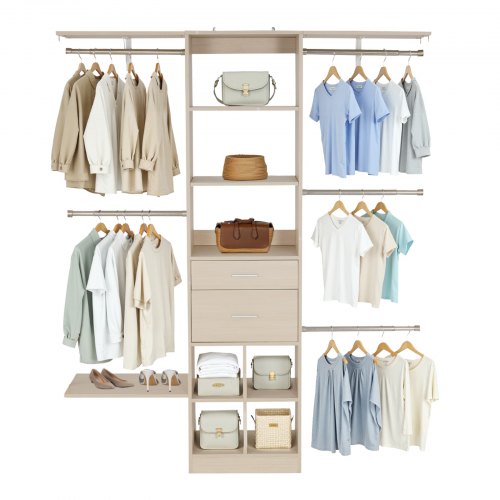 VEVOR 2-drawer closet system with adjustable height wooden organizers and 5 retractable hangers for modern wardrobe storage