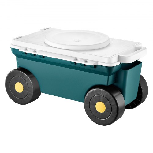 VEVOR 2-in-1 garden scooter with seat, rolling cart featuring storage bin, 227 lb capacity, lightweight outdoor wagon with handle