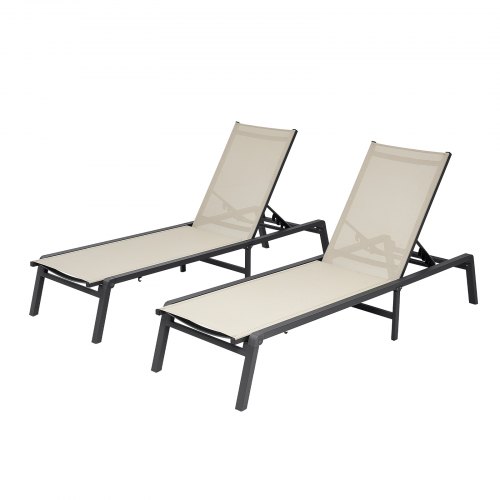 VEVOR 2-Pack Outdoor Chaise Lounge Chairs, 400 lbs Capacity, Foldable Sunbathing Chairs with 5 Adjustable Positions, Easy to Assemble Aluminum Pool Chairs