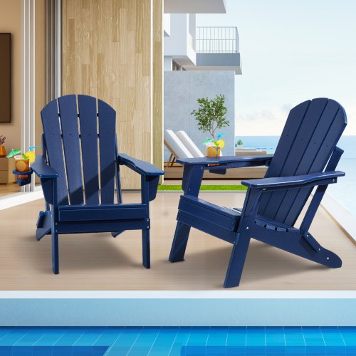 VEVOR 2-Pack Plastic Adirondack Chairs, Weather-Resistant Folding Outdoor Patio Seating with Cup Holders for Relaxation