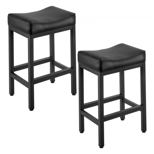 VEVOR 2-Pack PU Leather Bar Stools, 25" Counter Height Saddle-Seat Stools with Metal Bases, Simple Assembly Backless Chairs for Kitchen Island