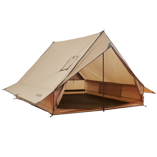 VEVOR 2-person cabin tent with stove jack, waterproof winter shelter featuring fireproof ground mat and included poles, a portable 4-season hot tent