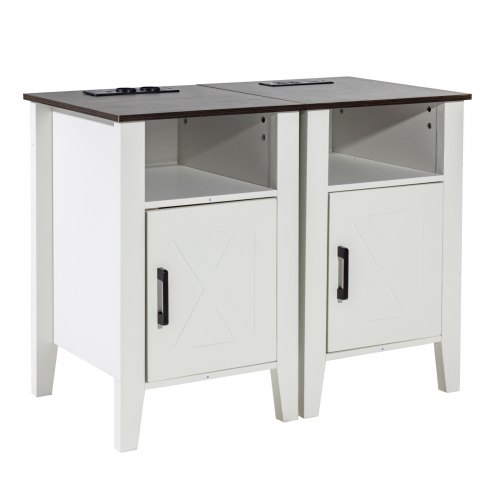 VEVOR 2-piece farmhouse nightstand set with charging station, 3-tier side table featuring storage cabinet and USB/outlet ports