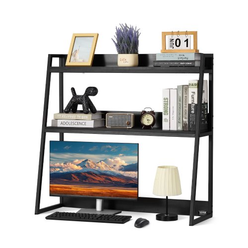 VEVOR 2-tier desktop bookshelf organizer, 37.4" x 12.6" x 35.4" office storage rack with hutch display