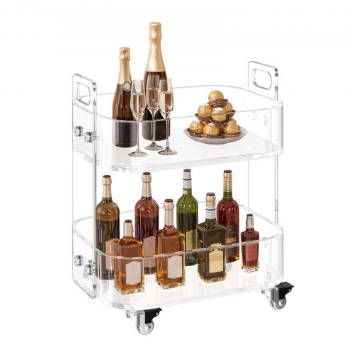VEVOR 2-tier mobile acrylic cart table with wheels, modern rolling storage desk, clear side end table for bedroom or living room