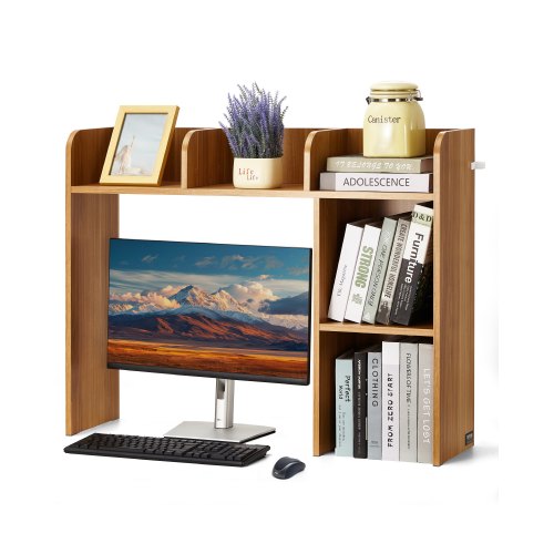 VEVOR 2-Tier Wooden Desktop Bookshelf, 37.2" x 9.5" x 28.9" Office Organizer with Display Shelf