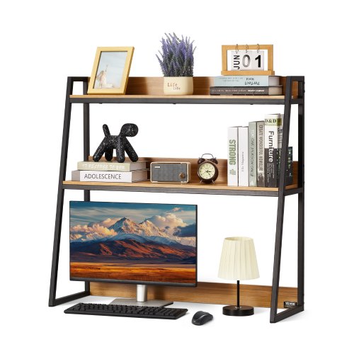 VEVOR 2-tier wooden office shelf, 37.4" x 12.6" x 35.4" desktop organizer with wood finish