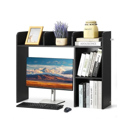 VEVOR 2-Tier Wooden Office Storage Shelf, 37.2"W x 9.5"D x 28.9"H Desktop Organizer with Hutch
