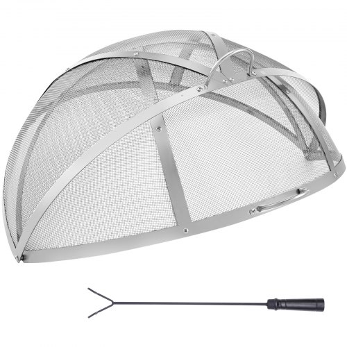 VEVOR 30" Fire Pit Spark Screen Lid, Round Outdoor Cover for Fire Rings, Stainless Steel Easy-Open Accessory