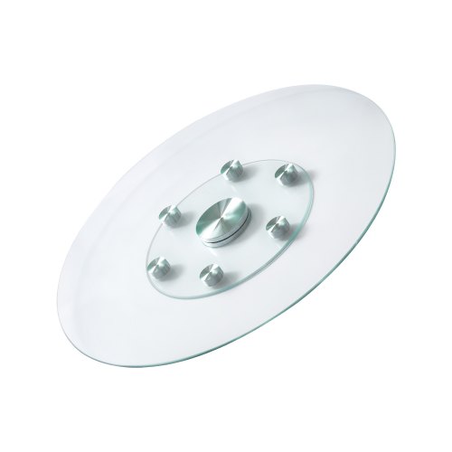 VEVOR 30-inch Glass Lazy Susan Turntable featuring tempered glass construction, 6 rotating wheels for 360° smooth and silent tabletop spinning