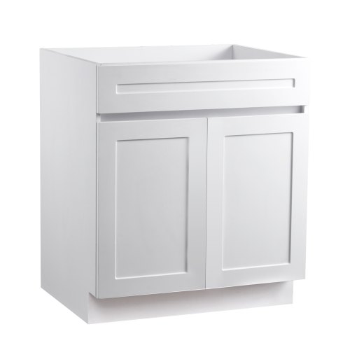 VEVOR 30-Inch White Shaker Base Cabinet, Unassembled Sink Base with Soft-Close Doors, 30"W x 24"D x 34.5"H Ready-to-Assemble Design