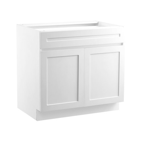 VEVOR 30-inch white shaker base cabinet with soft-close drawer, unassembled, dimensions 30"W x 24"D x 34.5"H