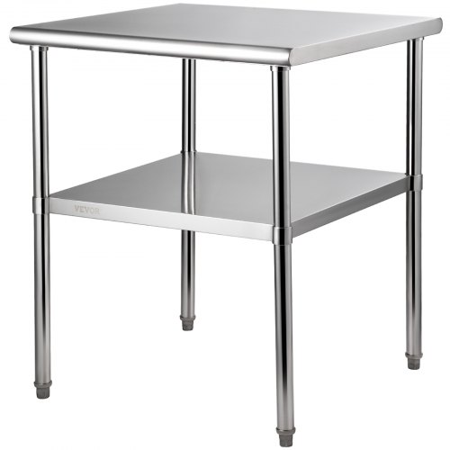 VEVOR 30x30x36-inch stainless steel worktable with adjustable shelf and feet, supports 800 lbs for commercial use