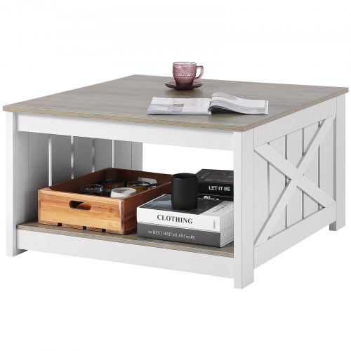 VEVOR 31.5" rustic wooden coffee table with open storage, perfect for living rooms, bedrooms, or apartments